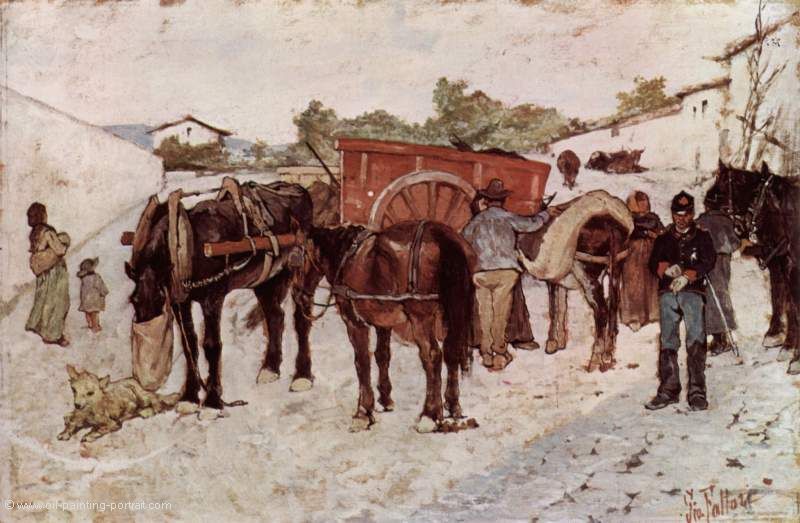 Landstrasse mit Bauern und Soldaten