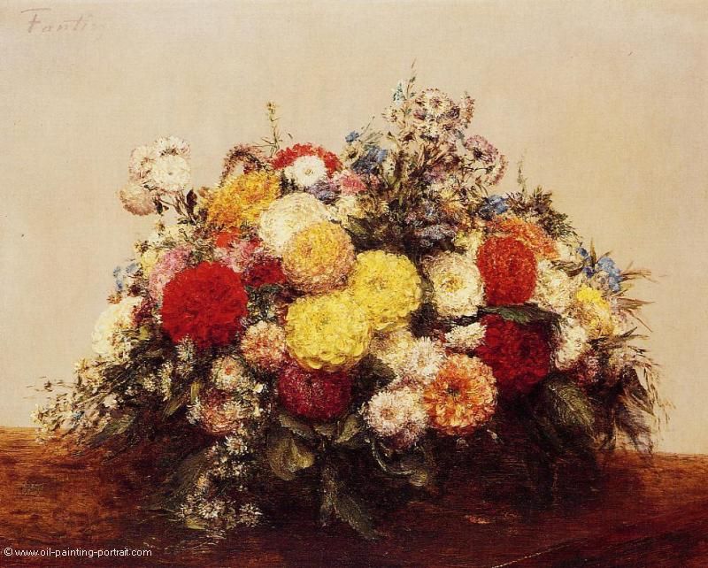 Large Vase of Dahlias and Assorted Flowers