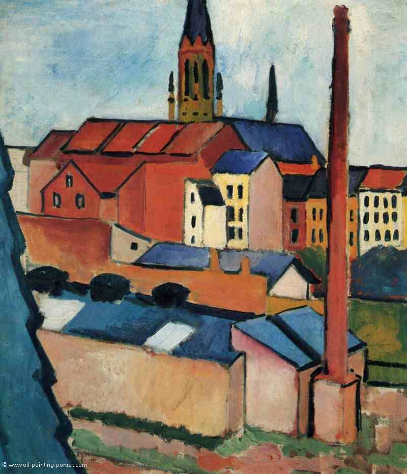 Marienkirche mit Haeusern und Schornstein