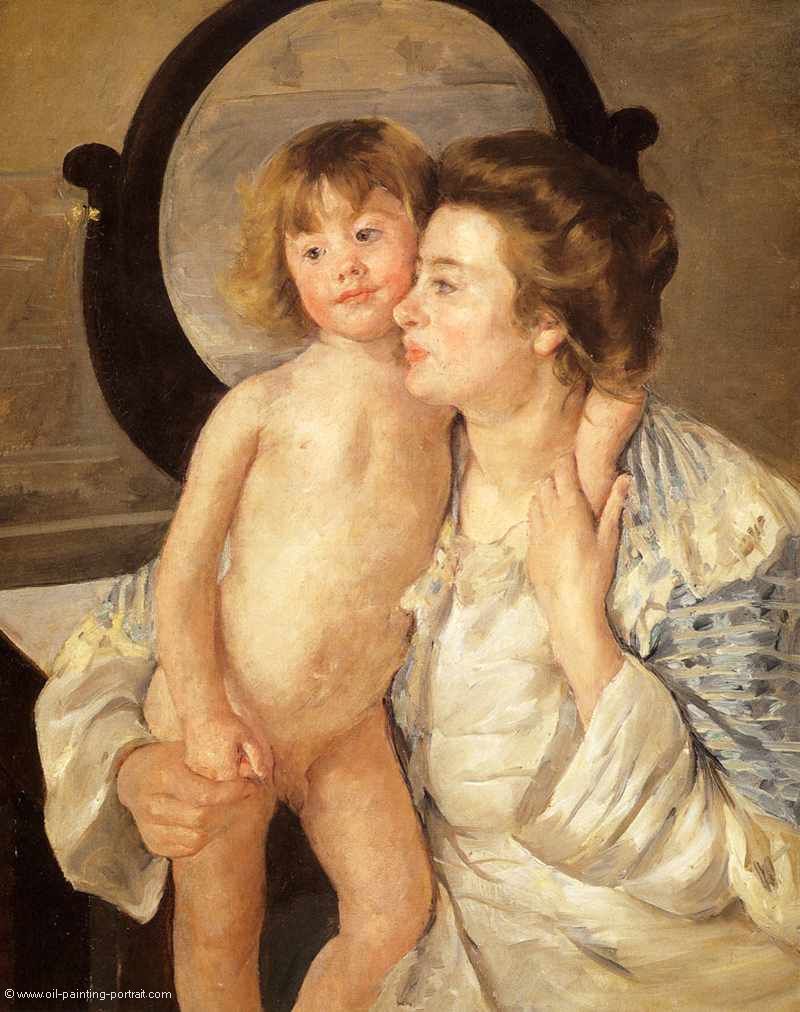 Mutter und Kind am ovalen Spiegel