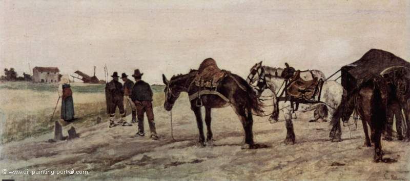 Pferde und Bauern in roemischer Landschaft