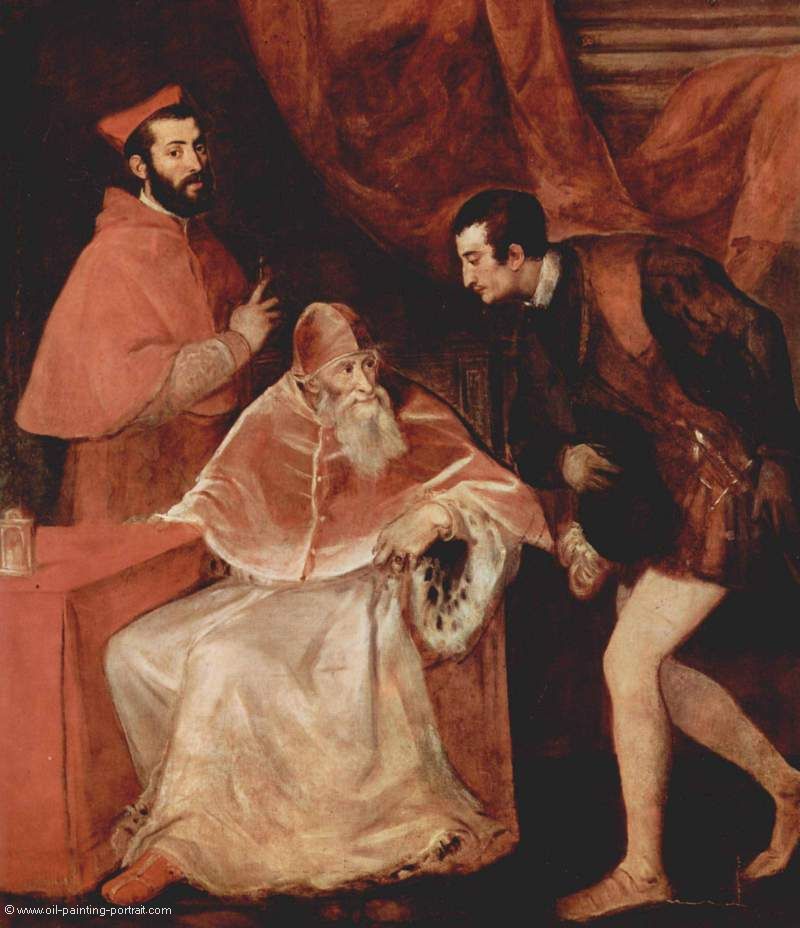 Portrait des Papst Paul III mit Kardinal Alessandro Farnese und Herzog Ottavio Farnese