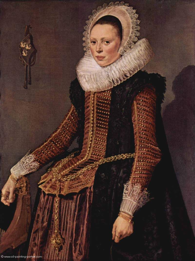 Portrait einer Frau mit Spitzenkragen und Haube