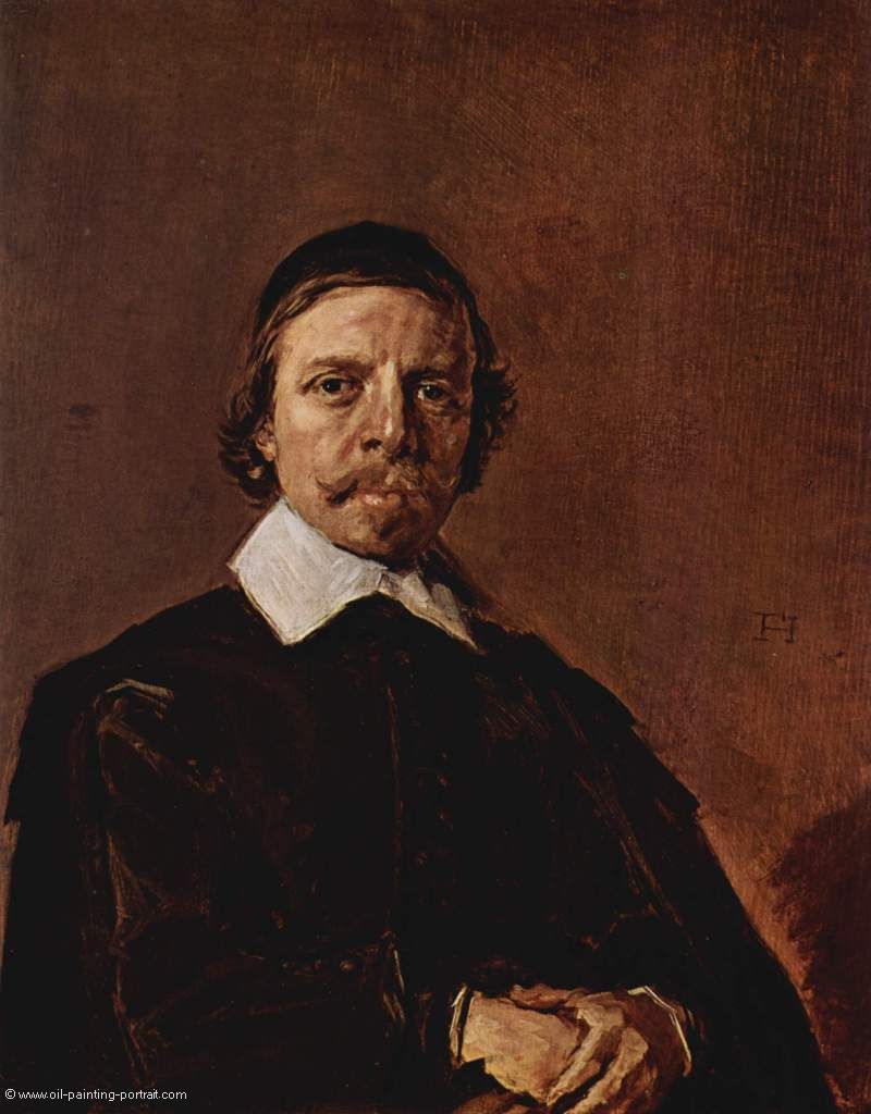 Portrait eines Mannes mit Scheitelkaeppchen, Spitzkragen und verschraenkten Haenden