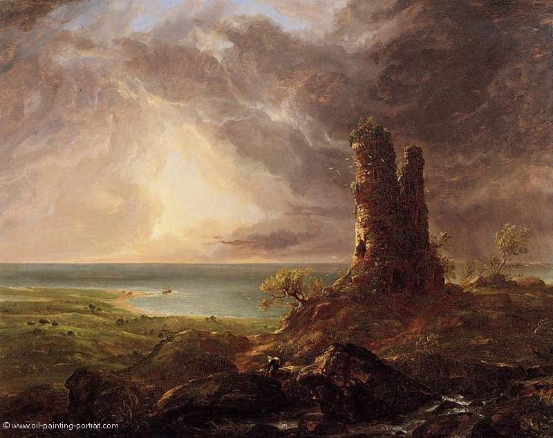 Romantische Landschaft mit Turmruine
