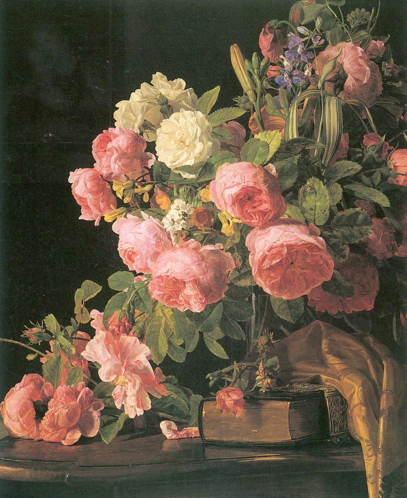 Rosenstillleben mit altem Buch