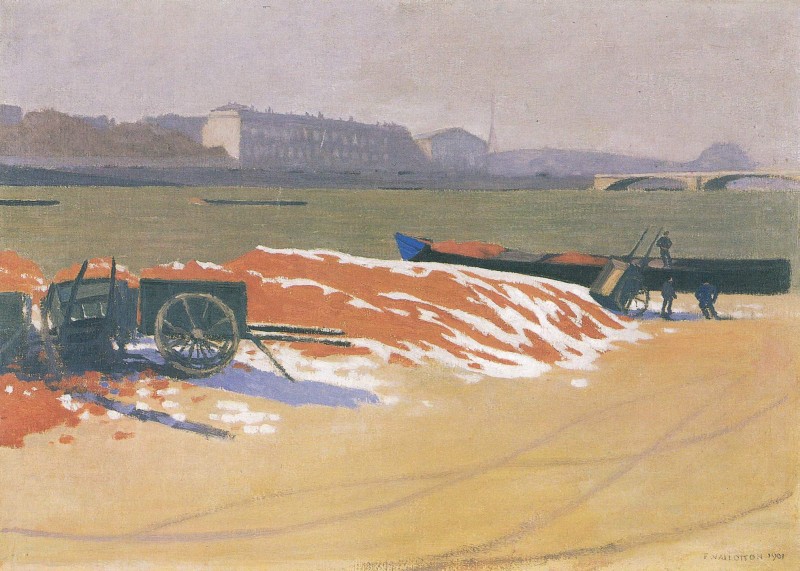 Rote Sandhaufen am Seine Ufer