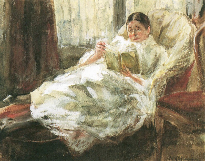 Ruhende, lesende Frau