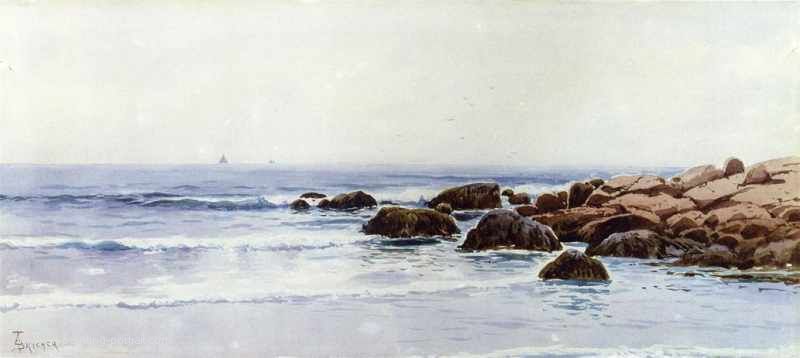 Sailboats off a Rocky Coast