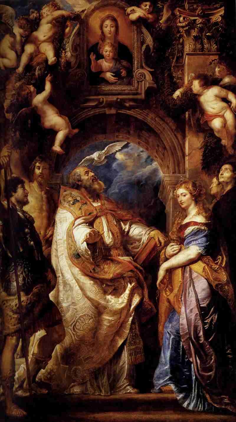 Saint Gregory With Saints Domitilla   Maurus   And Papianus