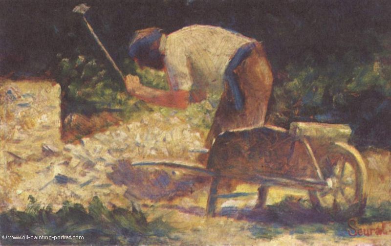 Steinklopfer mit Schubkarre