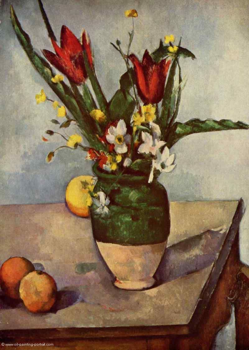 Stillleben, Tulpen und Aepfel