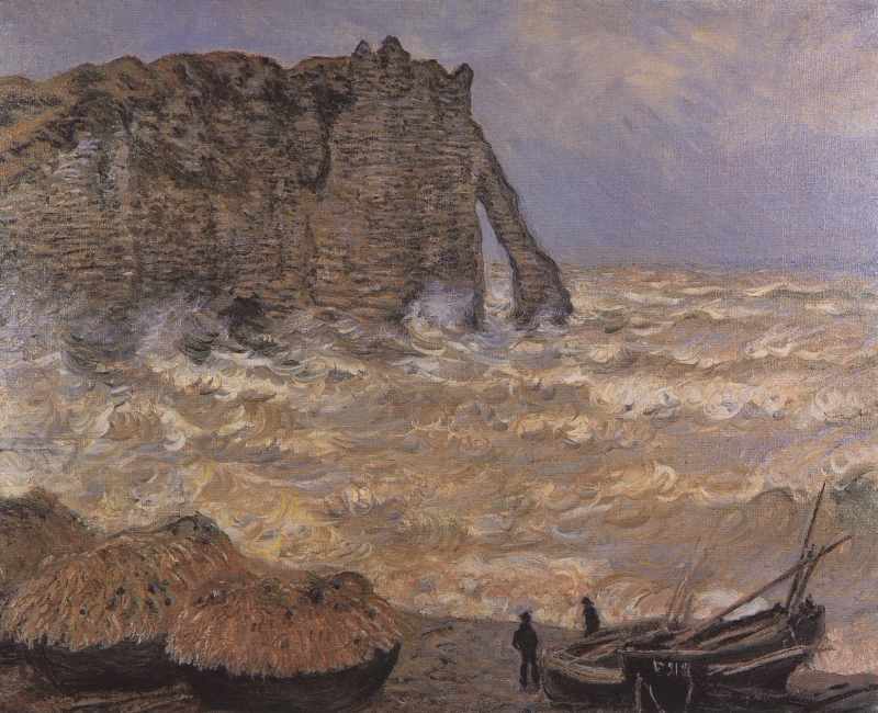 Stuermisches Meer bei Etretat