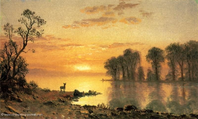 Sunset Deer and River
