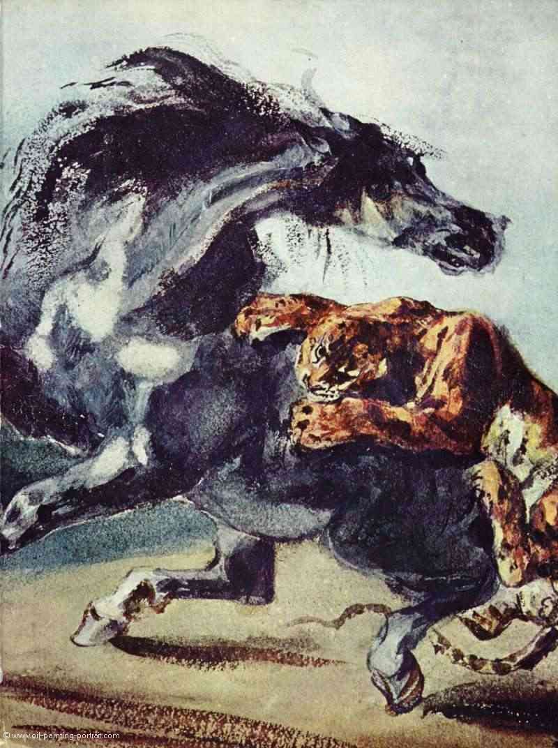 Tiger greift ein Pferd an