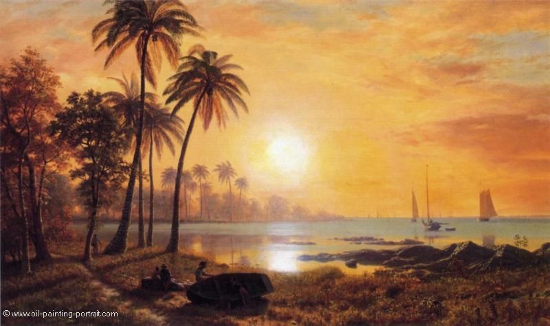Tropical Landscape with Fishing Boats in Bay