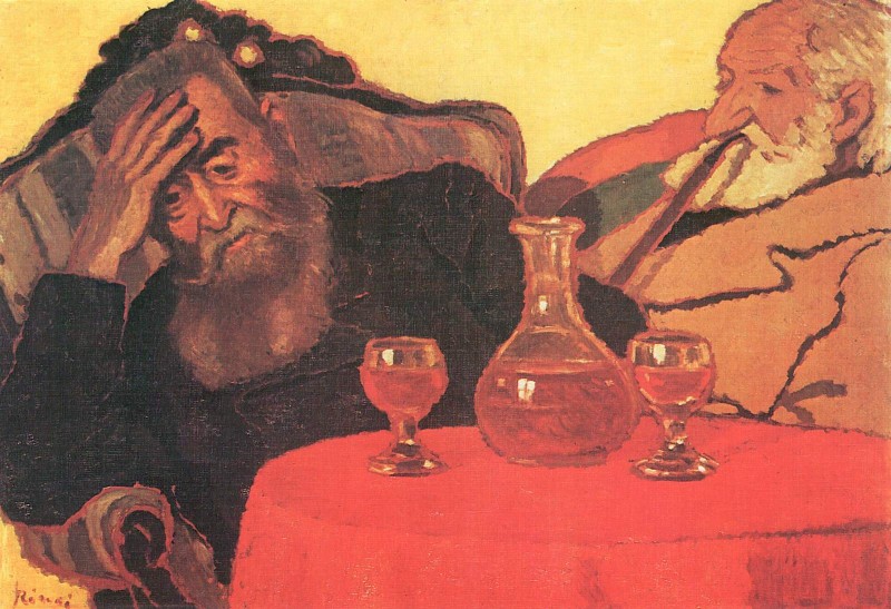 Vater und Onkel Piacsek beim Rotwein