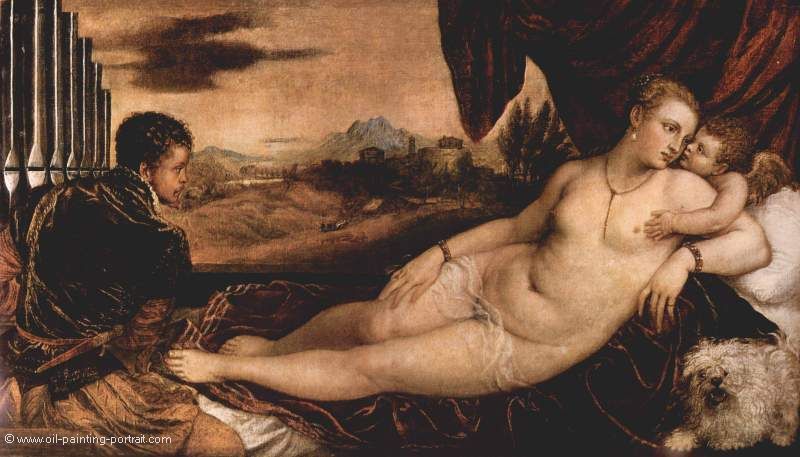Venus mit Orgelspieler, Amor und Hund