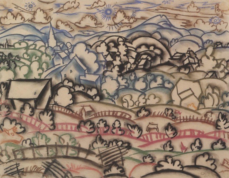 Weite Landschaft mit Gestirnen