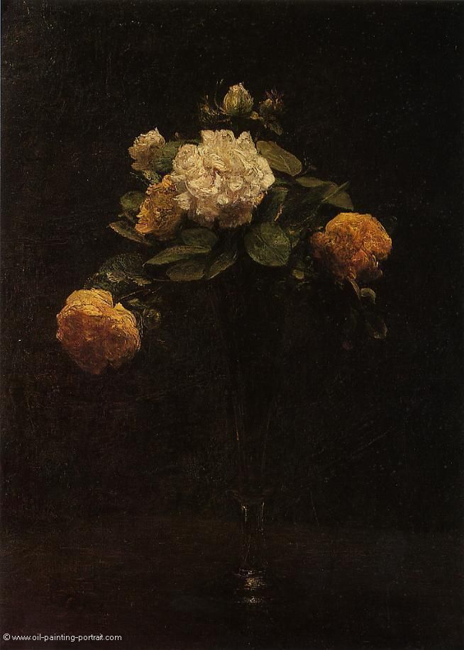 White and Yellow Roses in a tall Vase