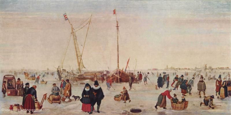 Winterlandschaft mit Schlittschuhlaeufern