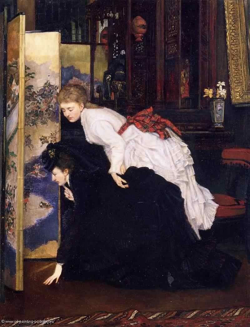 Young Women looking at Japanese Objects