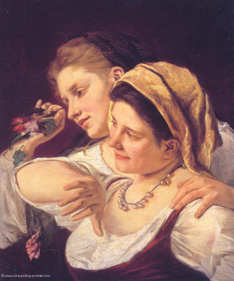 Zwei Frauen werfen Blumen