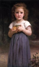 Bild:Little Girl holding apples in her hands