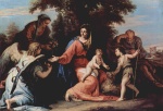 Bild:Ruhe auf der Flucht nach Aegypthen mit Johannes dem Taeufer, Heiliger Elisabeth und einem Engel