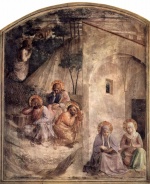 Bild:Christus auf dem Oelberg im Garten Genthsemane, betende Maria und betende Heilige Martha