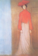Bild:Femme en chemisier rouge