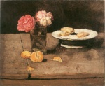 Bild:Roses, assiette de biscuits et orange