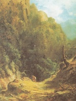 Bild:Gorge de montagne avec randonneur