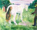 Bild:White Horse in a Green Meadow