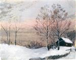 Bild:Winter Landscape with House and Red Sky