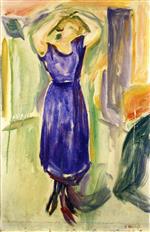 Bild:Woman in Blue Dress with Her Arms over Her Head