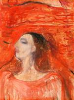 Bild:Woman's Head against a Red Background