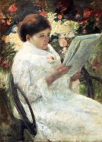 Bild:Femme lisant dans un jardin