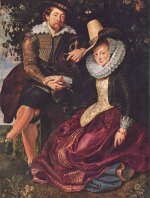 Bild:Autoportrait du peintre et sa femme Isabelle Brant sous la tonnelle de chèvrefeuille