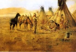 Bild:Cowboy marchandant pour une jeune Indienne