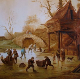 Isaac van Ostade Winterlandschaft mit Schlittschuhl&auml;ufern Detail