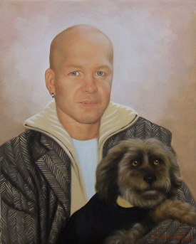 Tiergem&auml;lde Mann und Hund