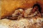 Edwin Lord Weeks - Peintures - Jeune fille maure couchée sur un canapé