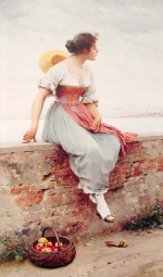 Eugene de Blaas - Bilder Gemälde - A Pensive Moment
