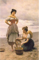 Eugene de Blaas  - paintings - Gathering Shells