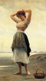 Eugene de Blaas - Bilder Gemälde - On the Beach