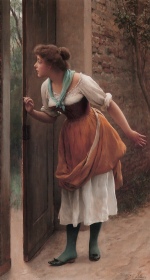 Eugene de Blaas - Bilder Gemälde - Die Lauscherin (The Eavesdropper)