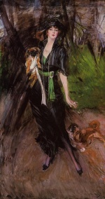Giovanni Boldini - Bilder Gemälde - Portrait of a Lady Lina Bilitis with Two Pekinese