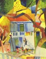 August Macke - Peintures - Cour de la maison de campagne à Saint Germain