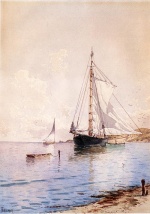 Alfred Thompson Bricher - Peintures - Navire à l´ancre